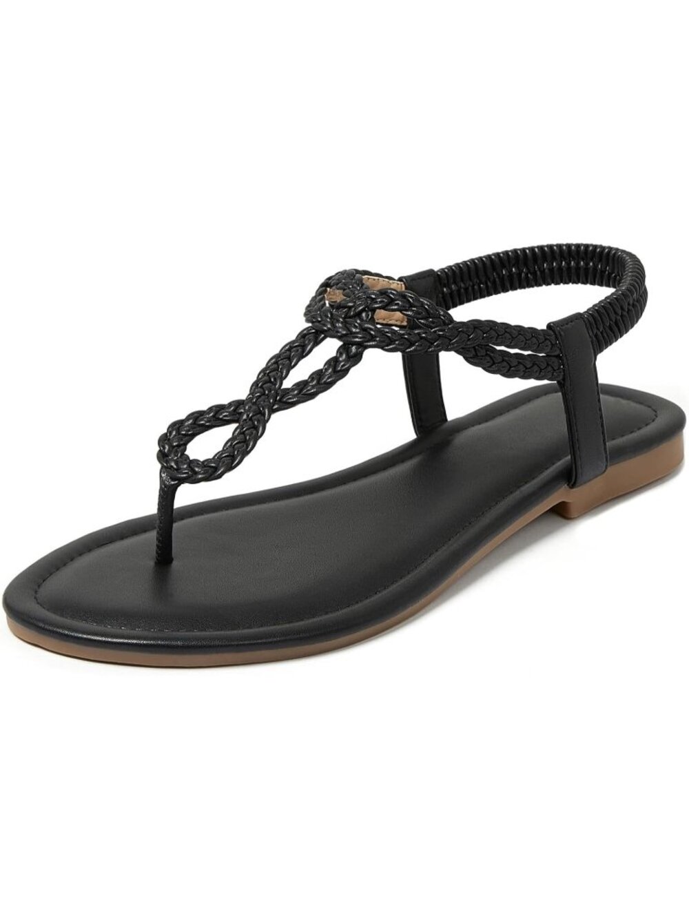 🆕 Women's Black Braided T-Strap Flat Sandals Summer Boho Beach Casual Shoes